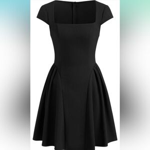 Cider Black Pleated Fit and Flare Midi Dress